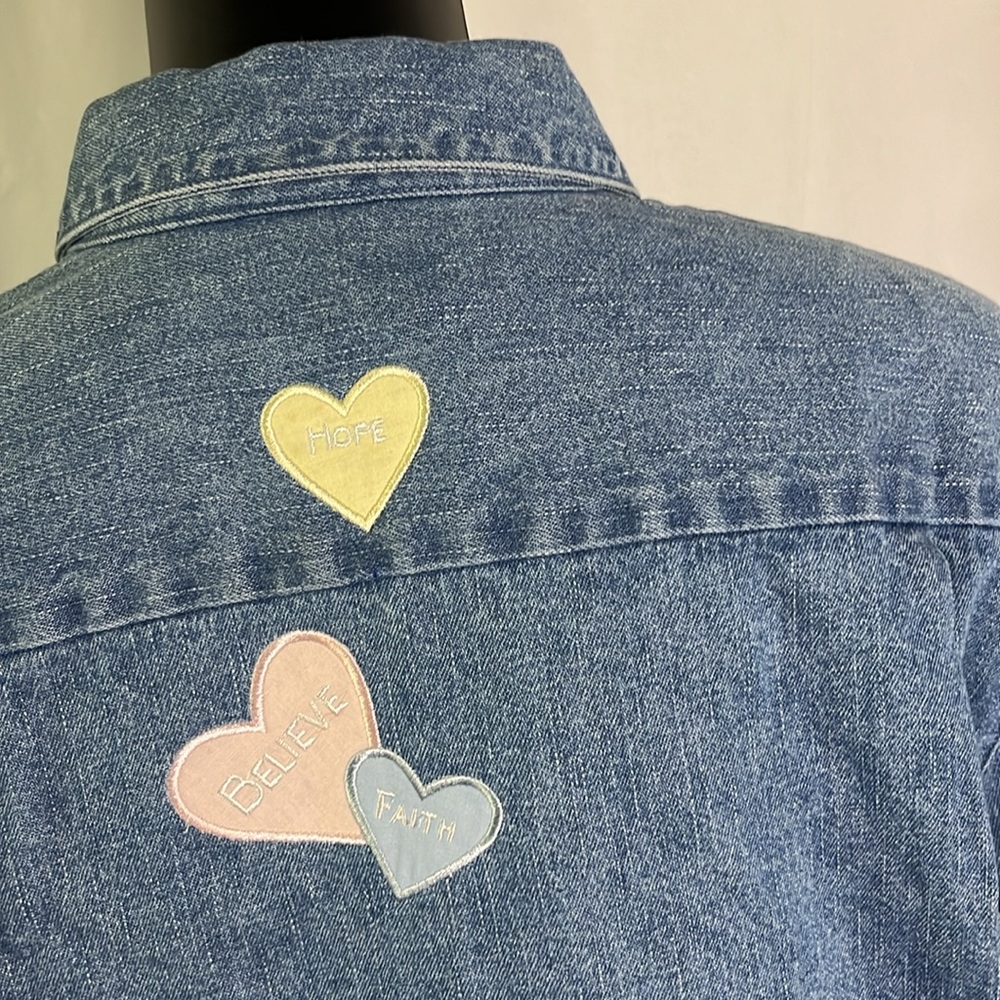 NWOT Quacker Factory Valentines Hearts Oversized Button Down Denim Shirt - Picture 13 of 16